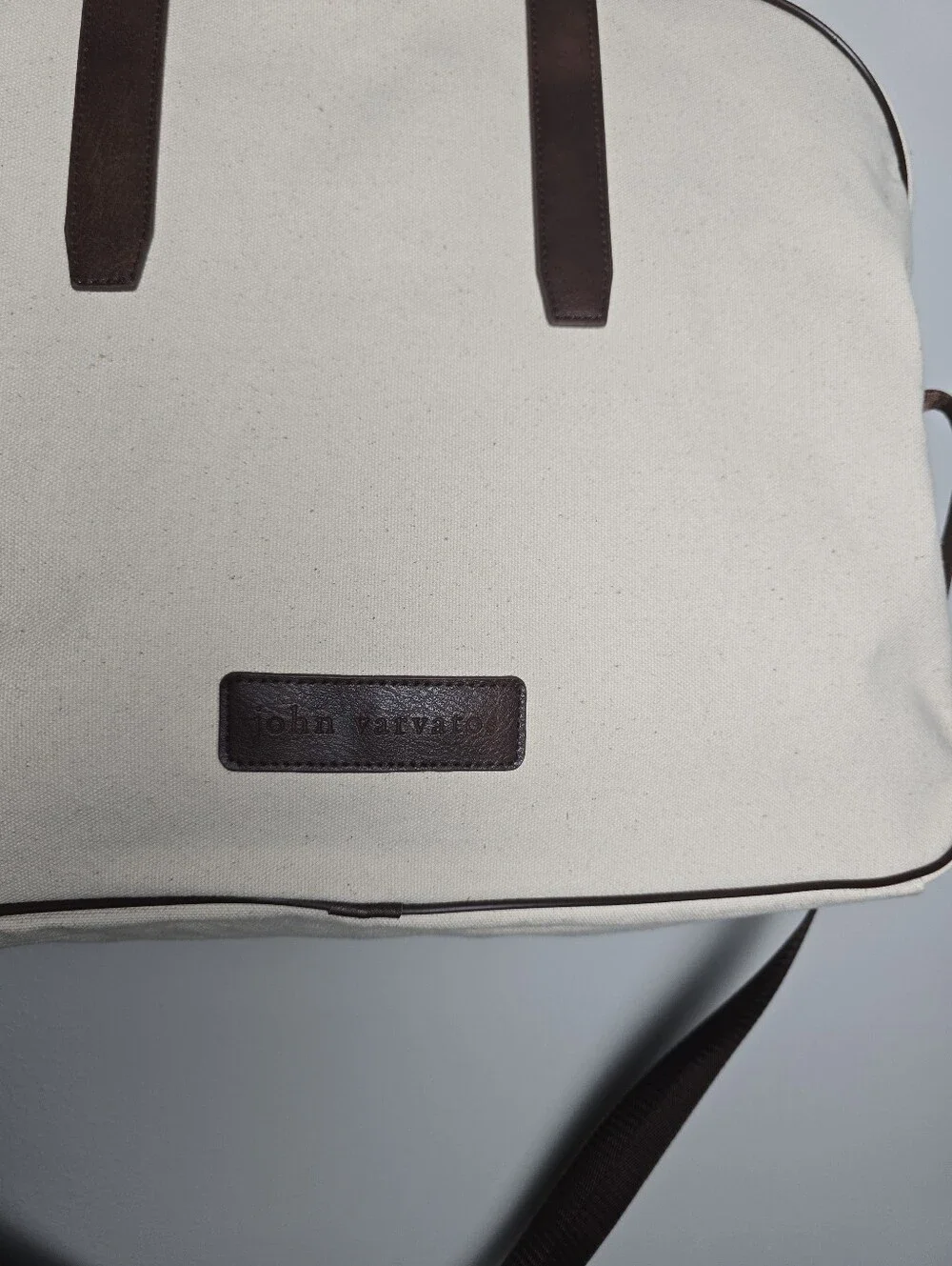 John Varvatos Canvas Crossbody Messenger Travel Bag Cream Mens